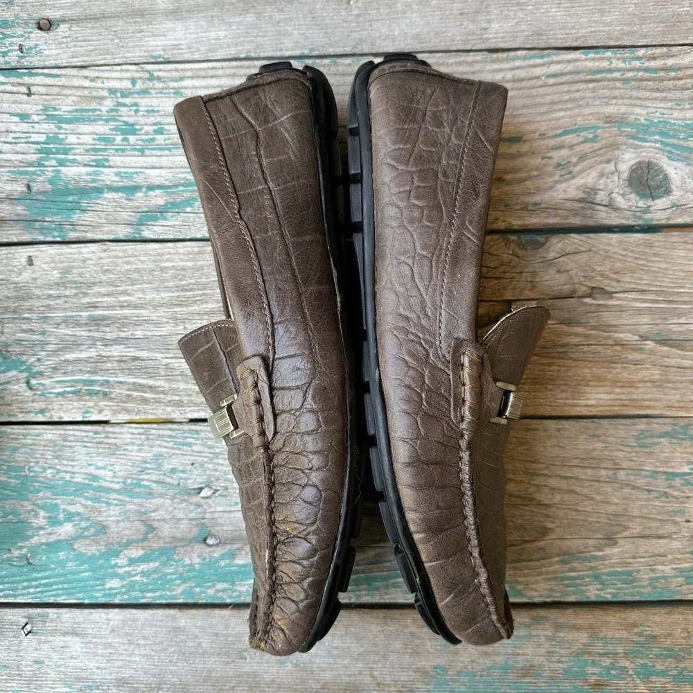 Kangaroos Shoes Driving Loafers Men's Size 7.5 US Croc Embossed Leather Horsebit